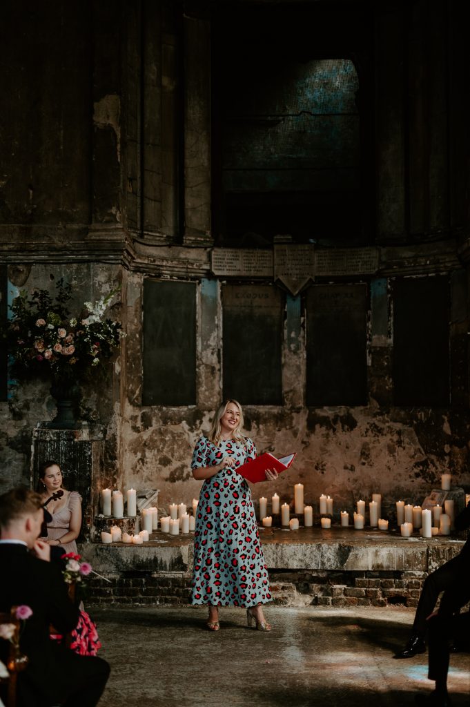 India the celebrant leads a wedding at the Asylum Chapel.