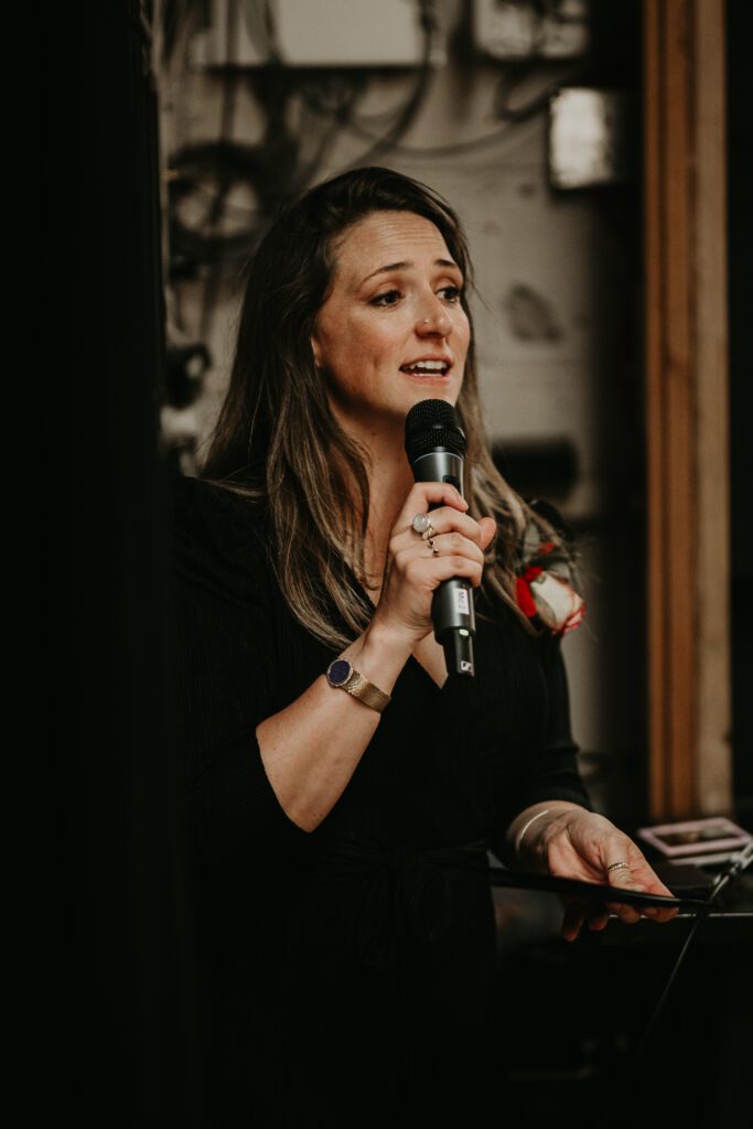 grooms person gives a speech at the shack revolution.