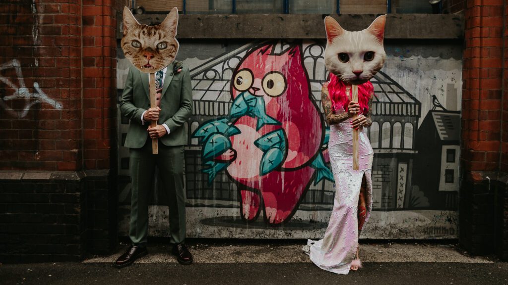 Alternative wedding photos around Northern Quarter in Manchester. 