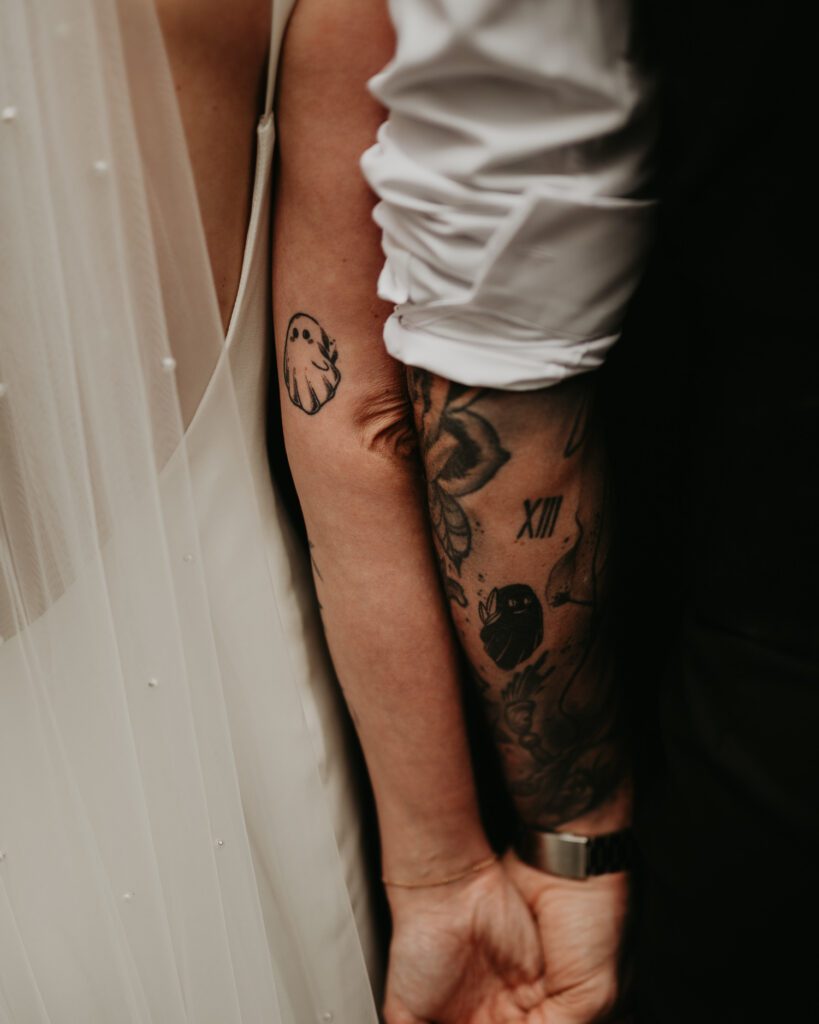 Bride and groom matching tattoos.