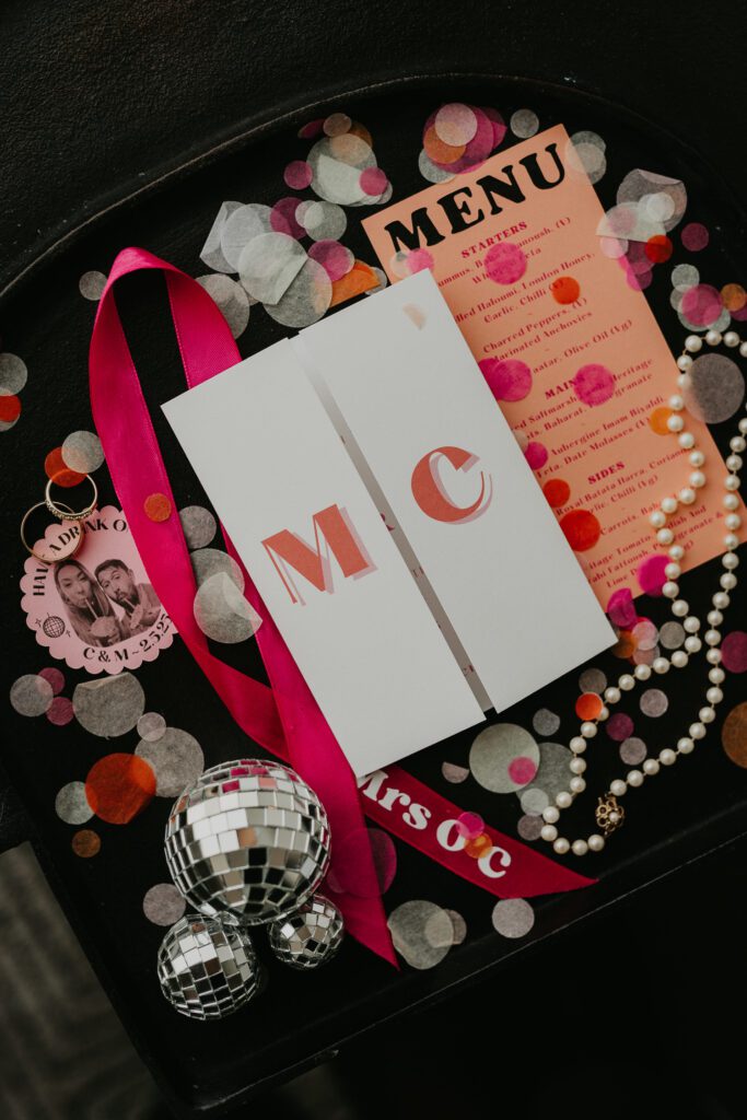 Custom wedding stationery for a London wedding at Shoreditch Studios.