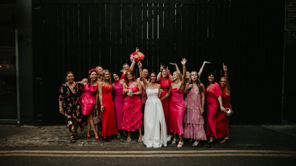 Bridesmaids outside a wedding at Shoreditch Studios.