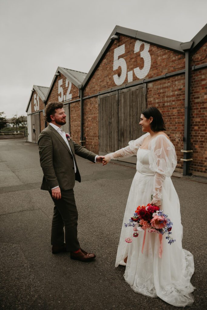Wedding day Couples portraits at The Paintworks in Bristol. 