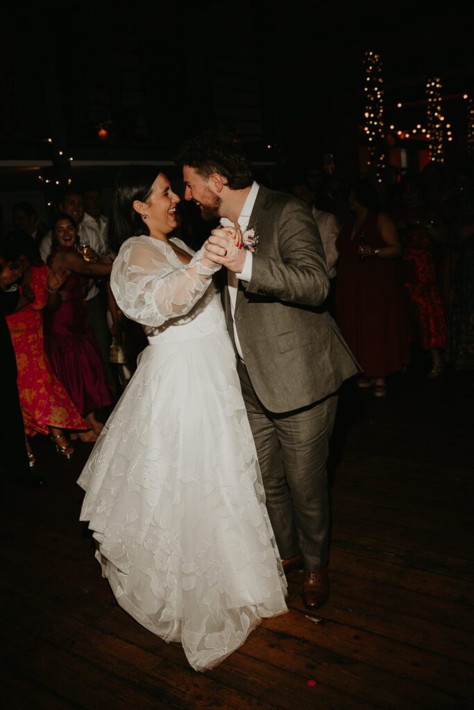 Bride and Groom during their first dance at their wedding at the Paintworks in Bristol. 