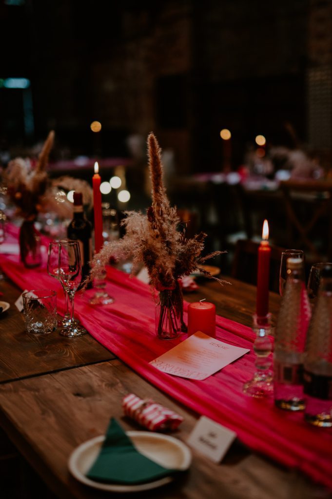 Table details of a pink wedding at White Syke Fields.