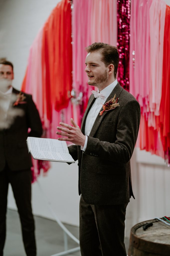 A celebrant leading a ceremony at White Syke Fields.