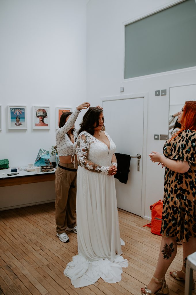 A brid has her hair done at Five Four Studios in Manchester.