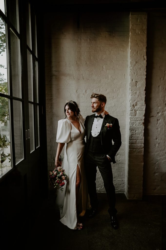 A wedding portrait of a bride and groom at 100 Barrington in London.